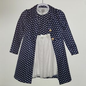 Bonnie Jean Navy and White Polka Dot Dress Cape